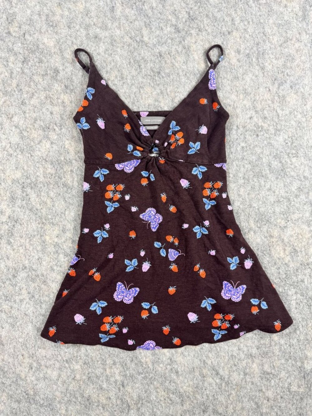 Urban Outfitters Babydoll Cami Butterfly Pattern Brown Sz M Strawberries